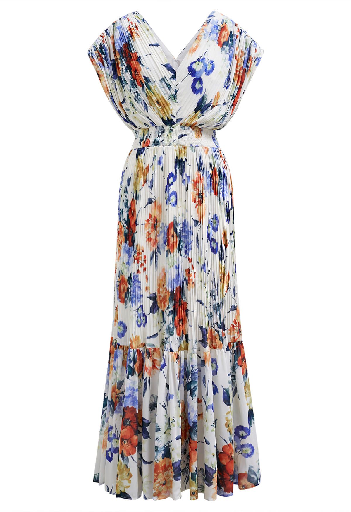 Vernal Blossom Pleated Maxi Dress