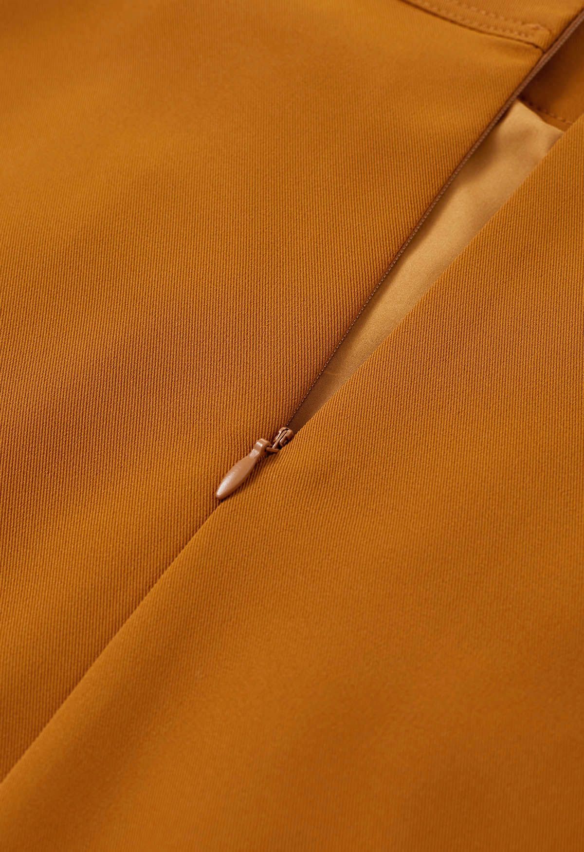 Refined Pleated Belt Midi Skirt in Orange