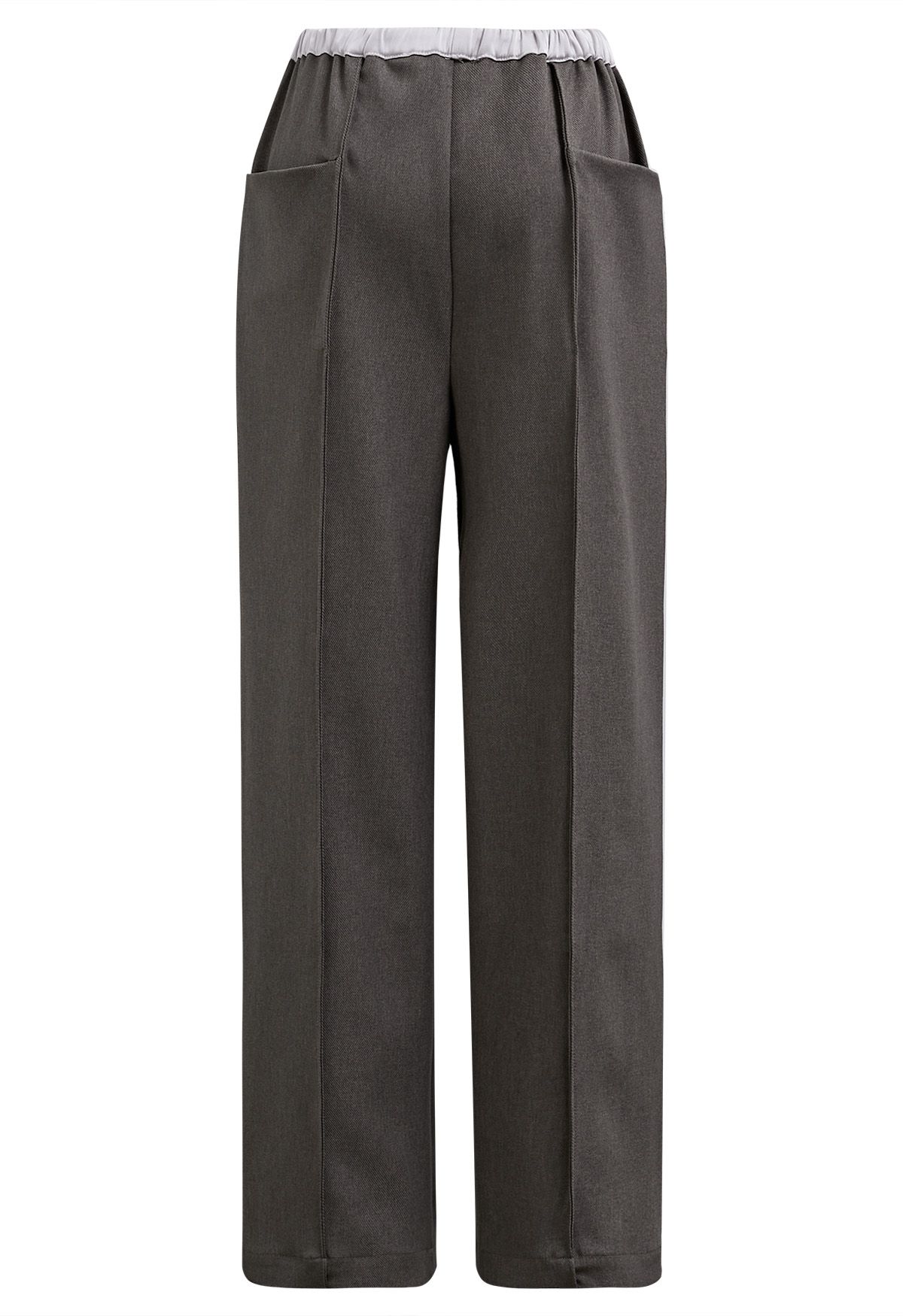 Contrast Waist Seam Detail Straight-Leg Pants in Taupe