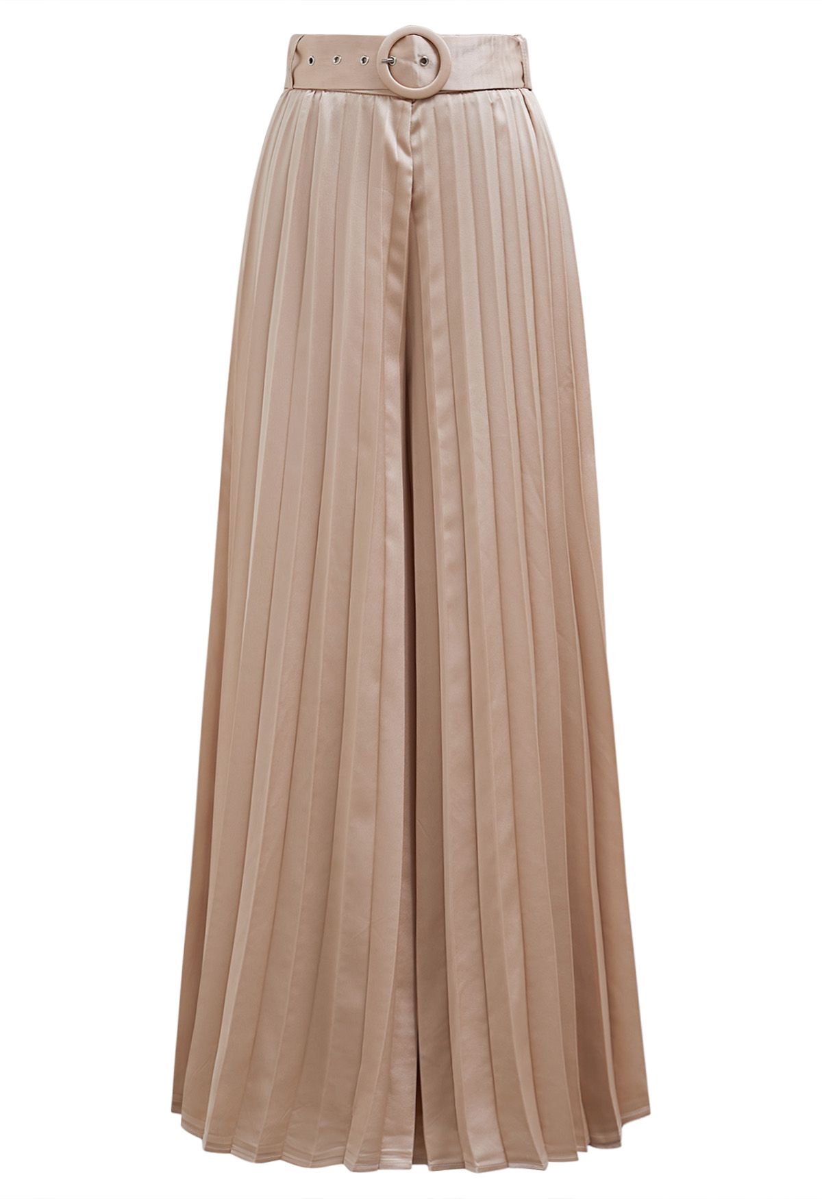 O-Ring Belt Pleated Wide-Leg Pants in Coral