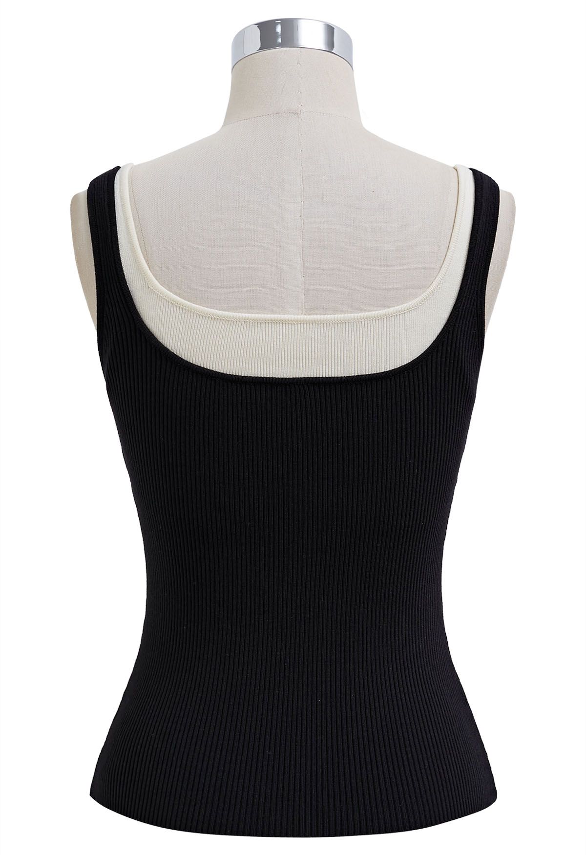 Fake Two-Piece Knit Tank Top in Black