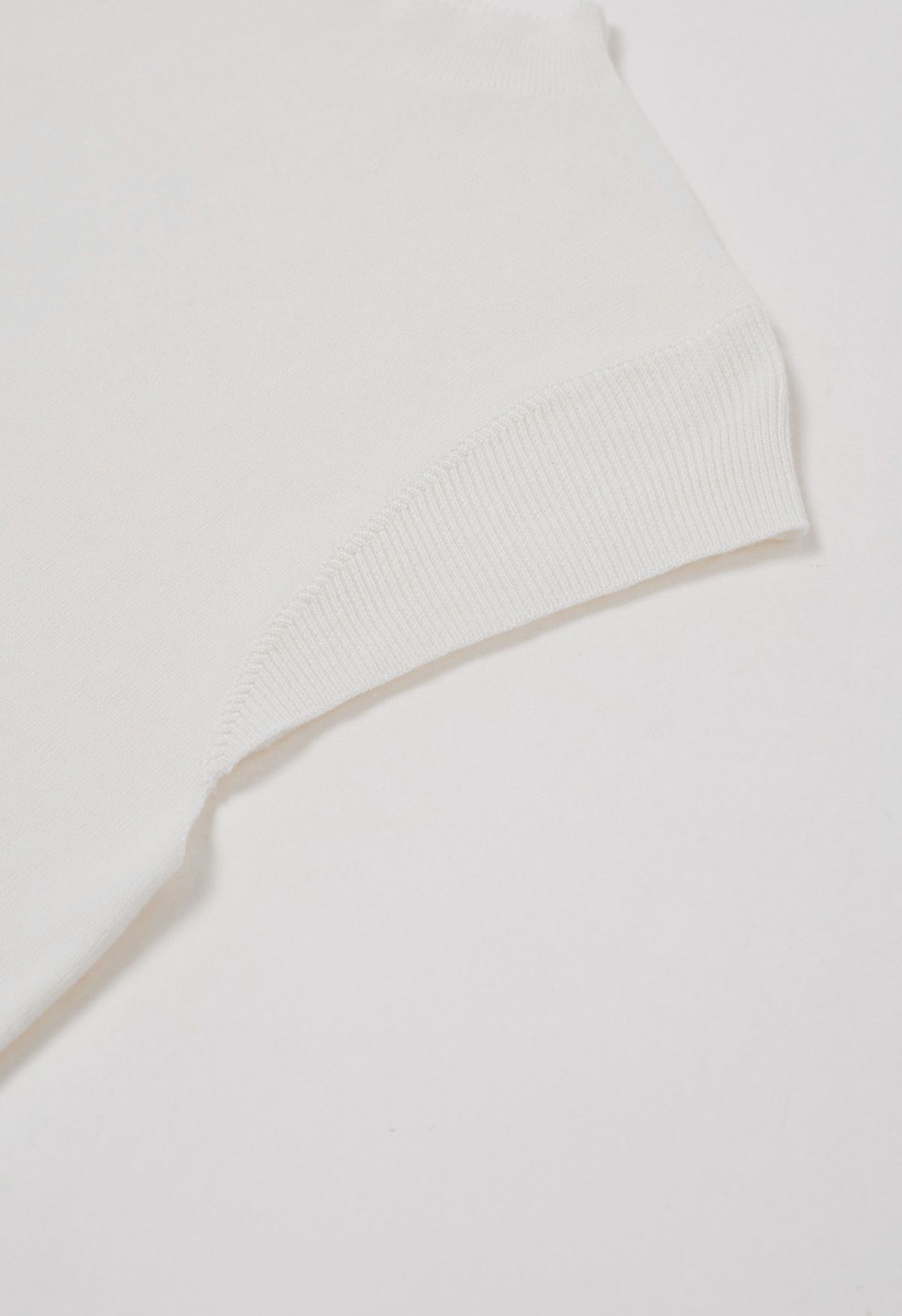 Back Drawstring Waist Mock Neck Knit Top in White