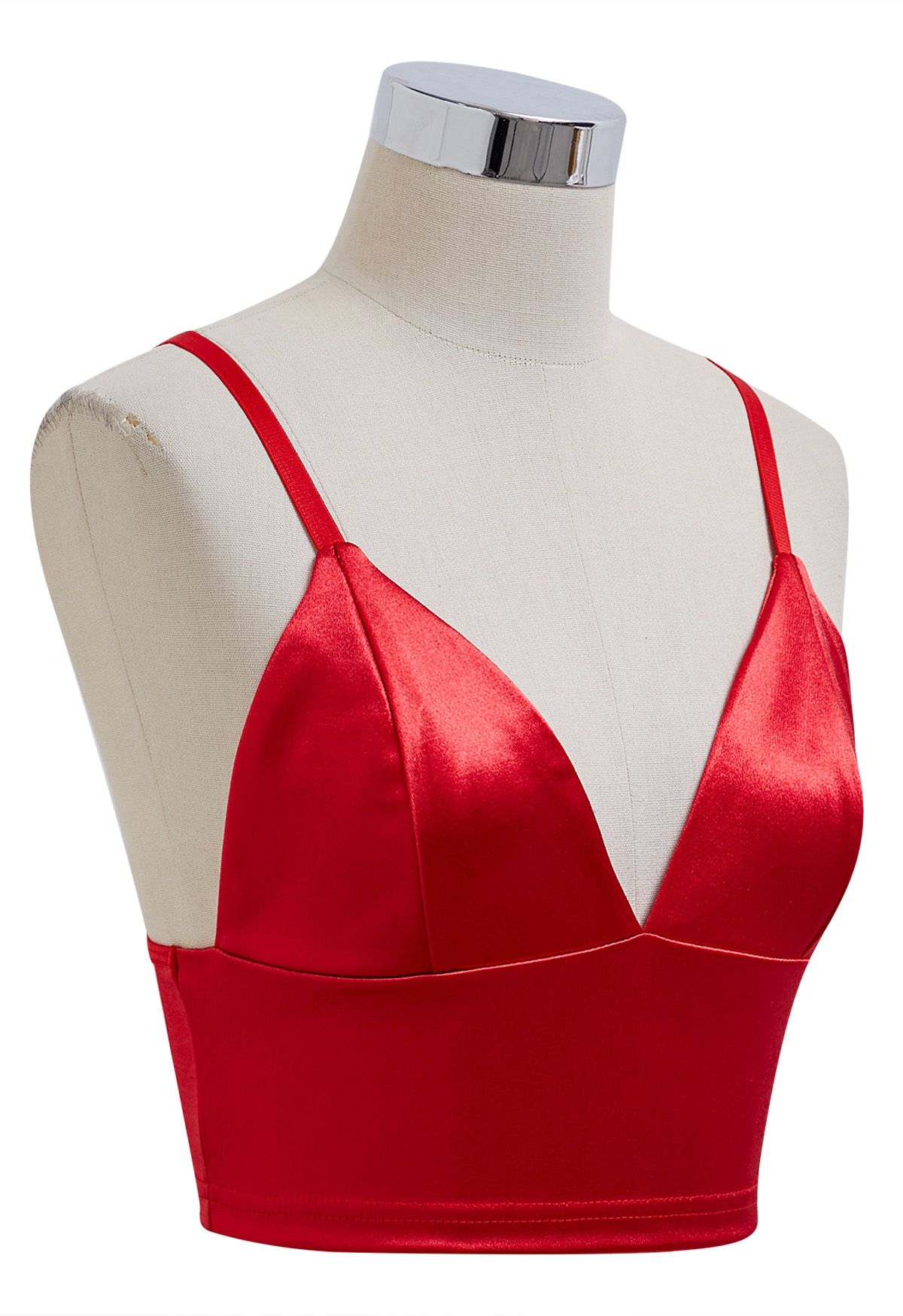 Satin Finish V-Neck Crop Cami Top in Red