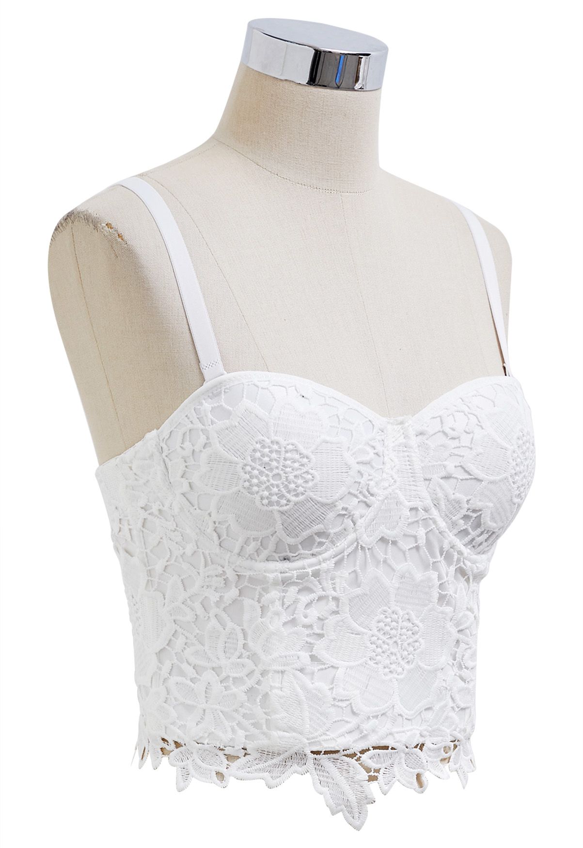 Floral Cutwork Lace Bustier Crop Top in White