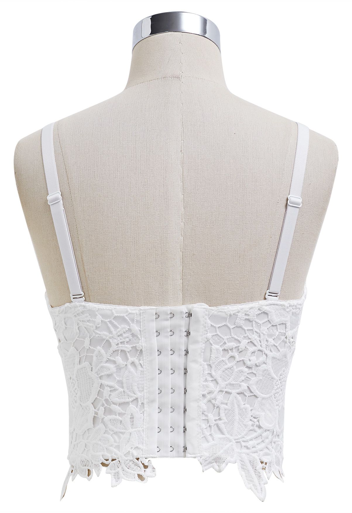 Floral Cutwork Lace Bustier Crop Top in White