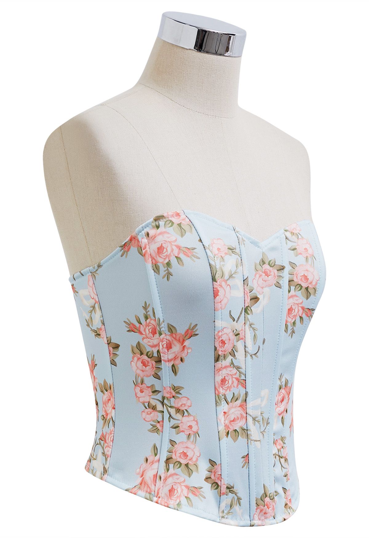 Floral Printed Corset Bustier Top in Baby Blue