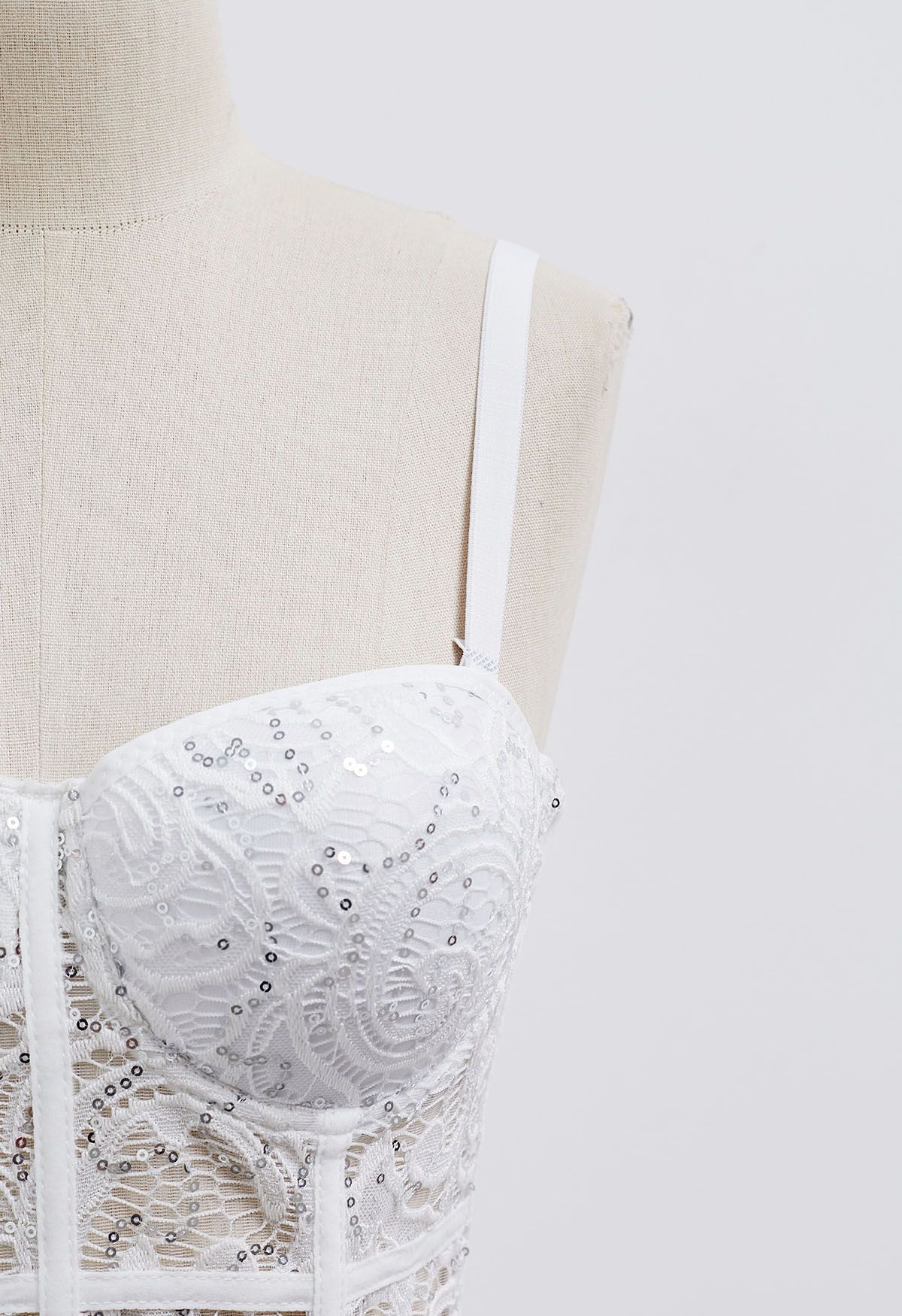 Sequined Lace Bustier Crop Top in White
