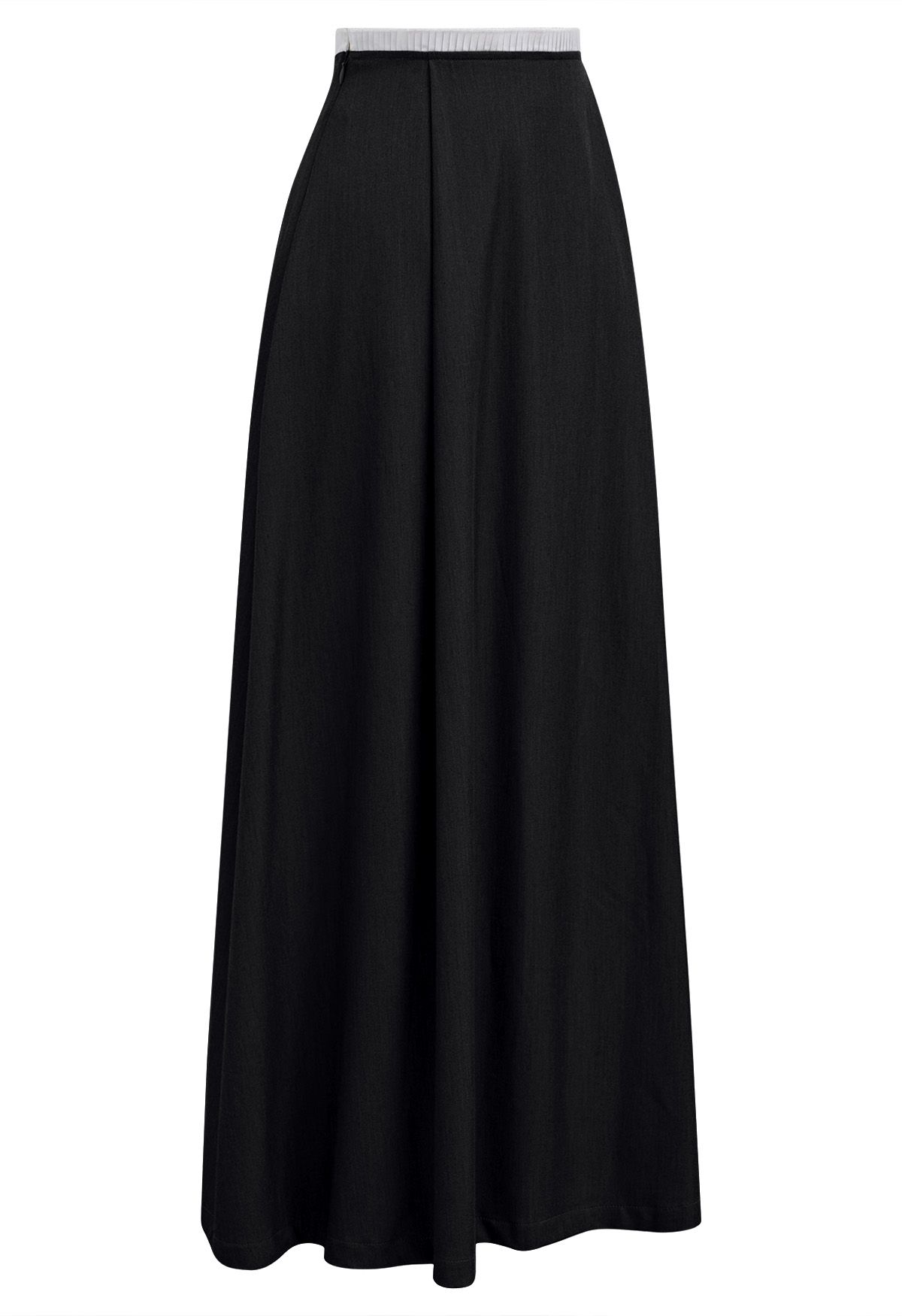 Contrast Pleat Waistband Maxi Skirt in Black