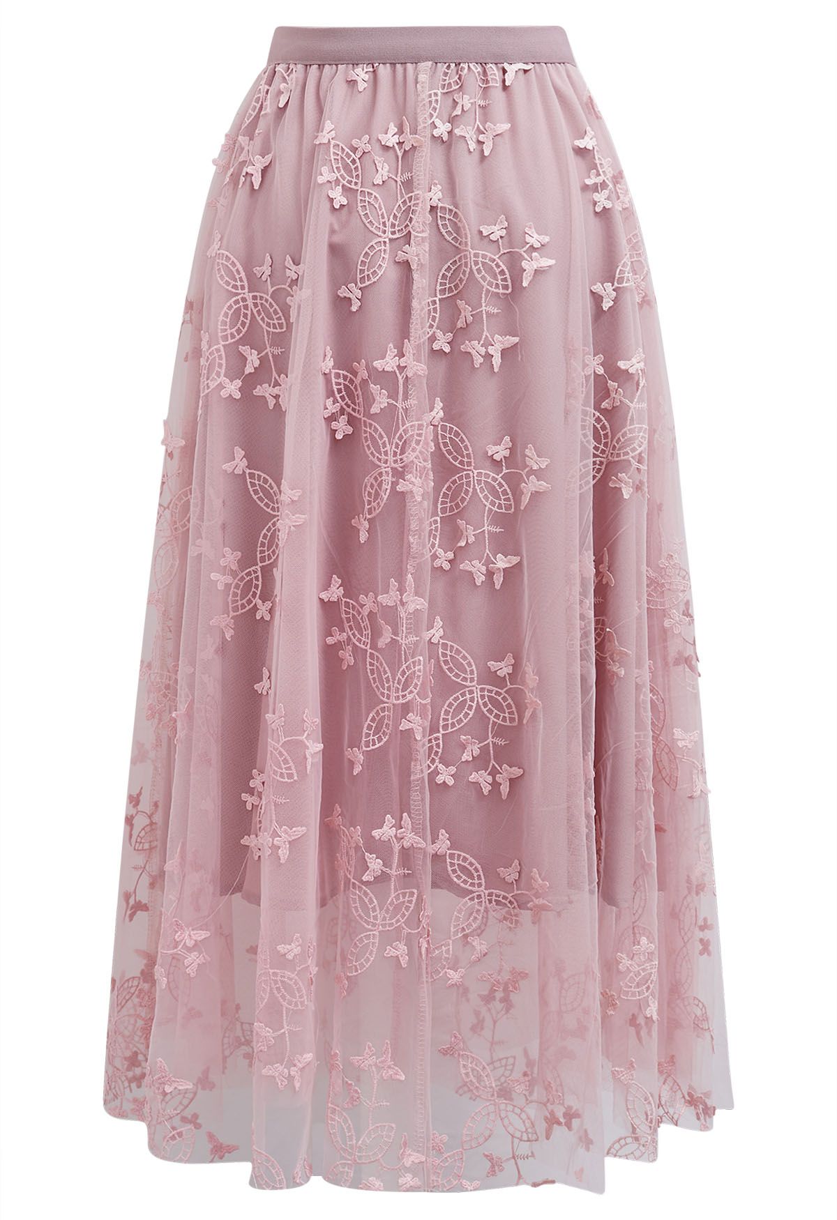 Cutie Butterfly Embroidered Mesh Tulle Midi Skirt