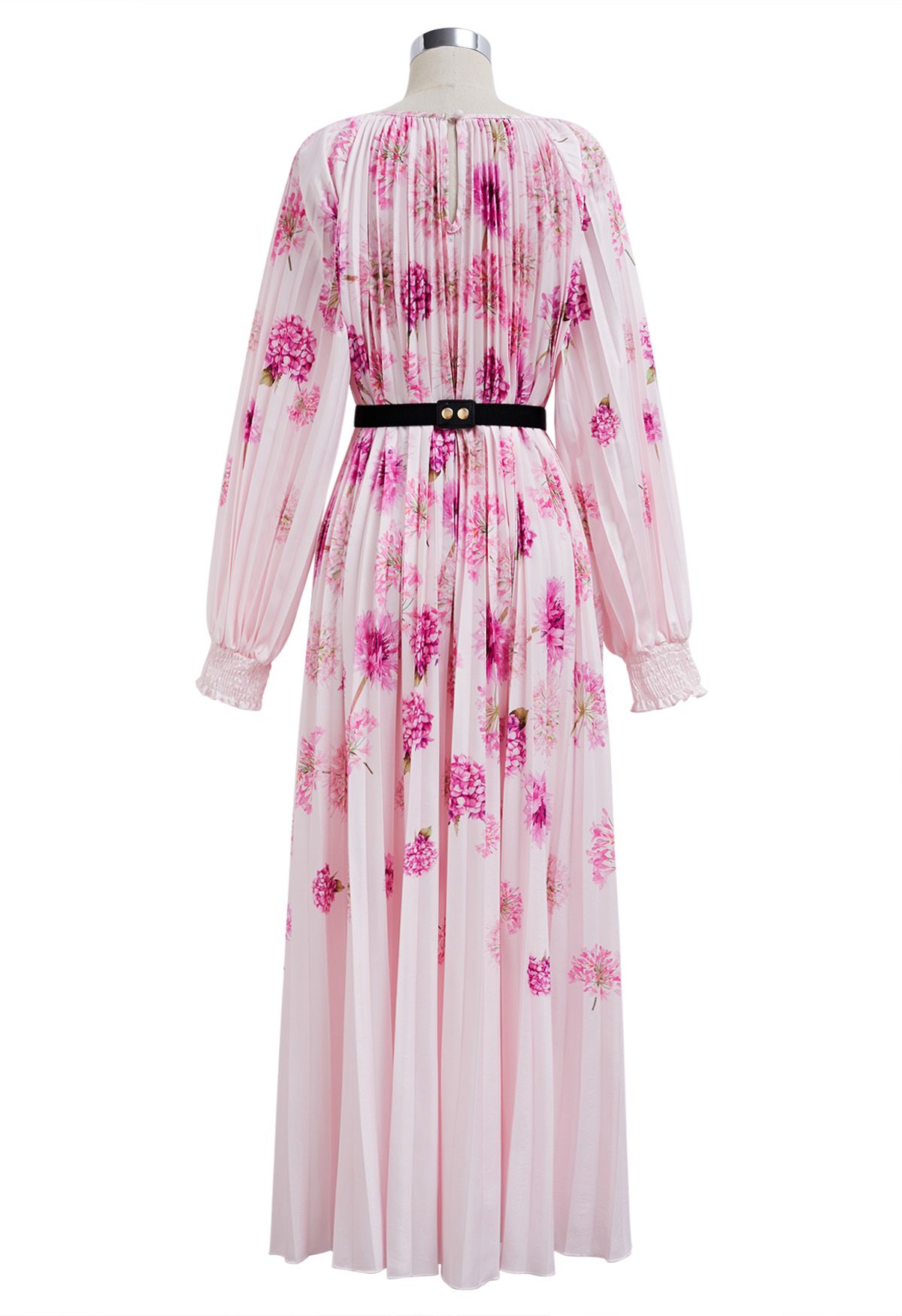 Blossoming Day Watercolor Pleated Maxi Dress in Pink
