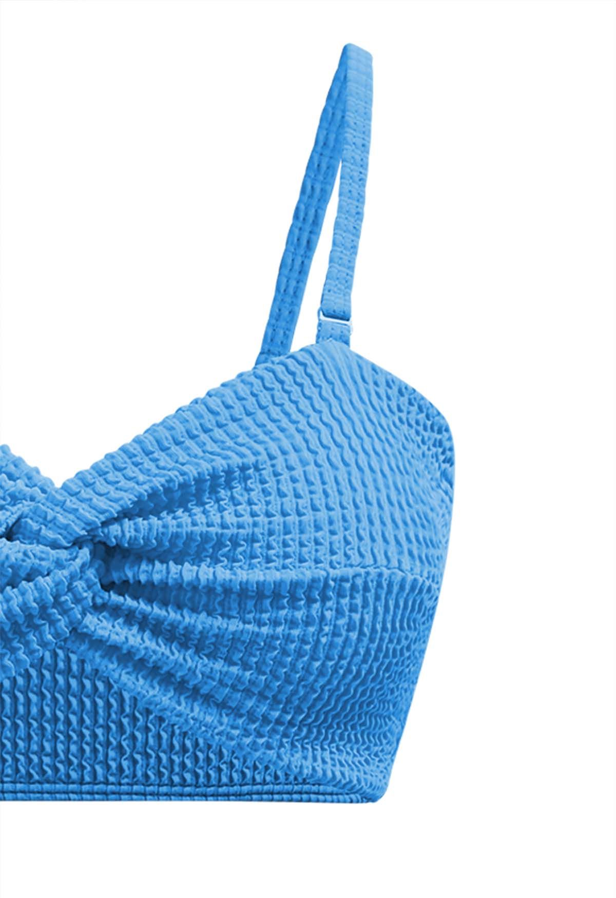 Three-Piece Wavy Texture Twist Bikini Set in Blue