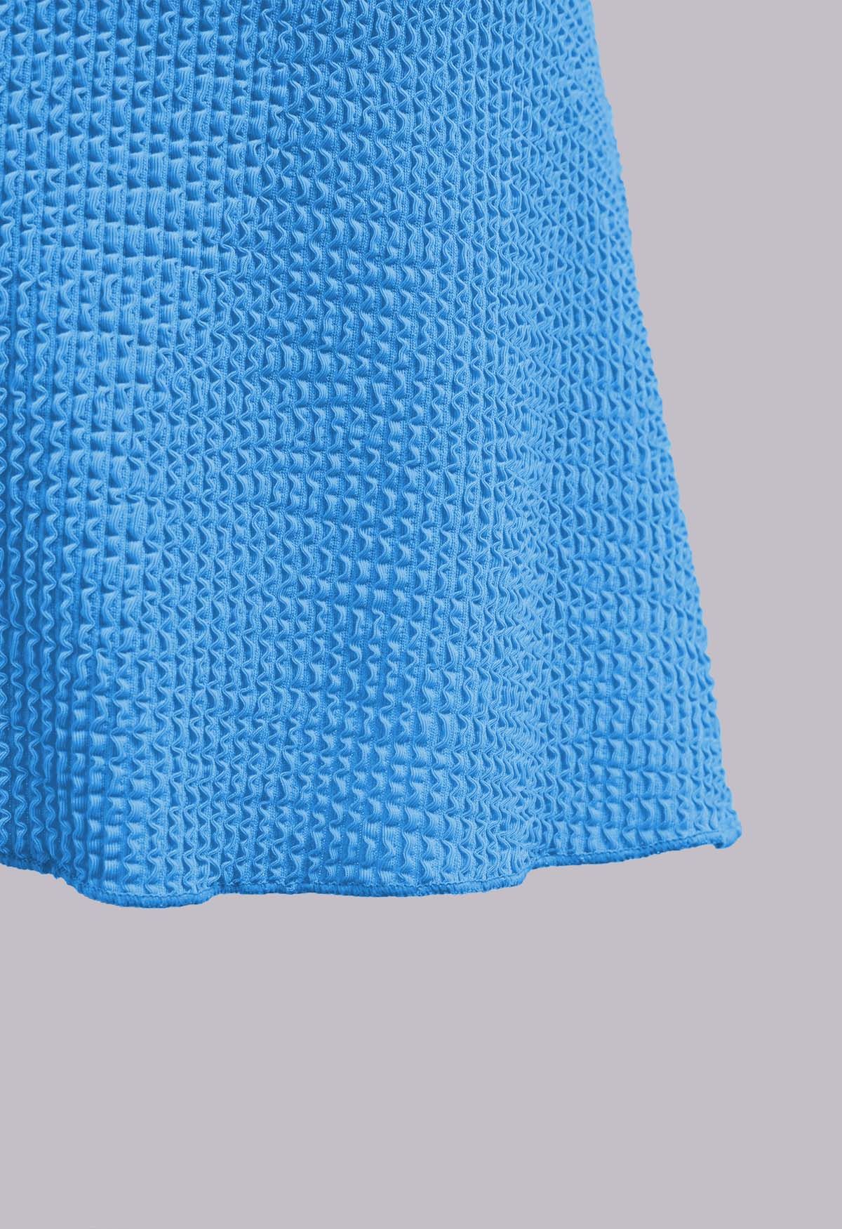 Three-Piece Wavy Texture Twist Bikini Set in Blue