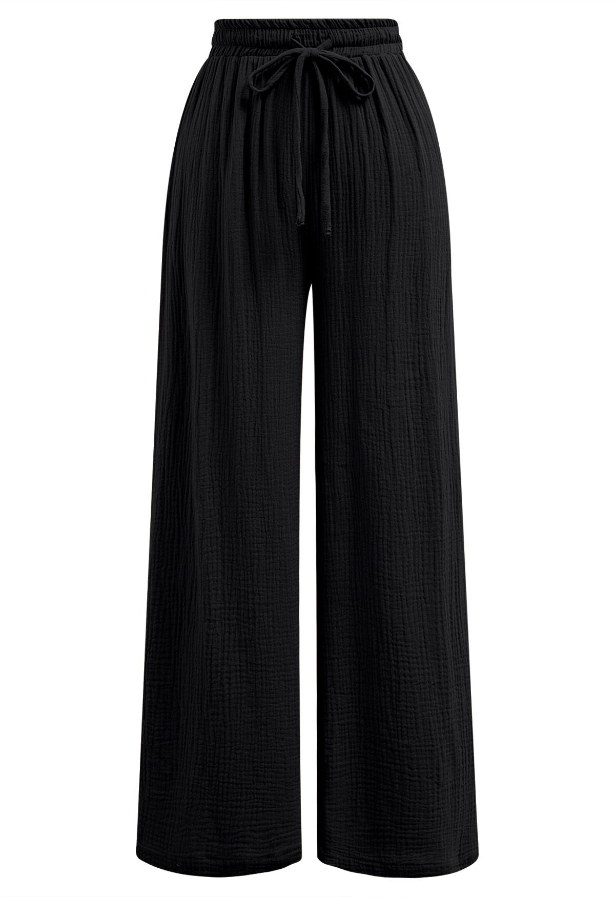 Lightweight Cotton Drawstring Pants in Black