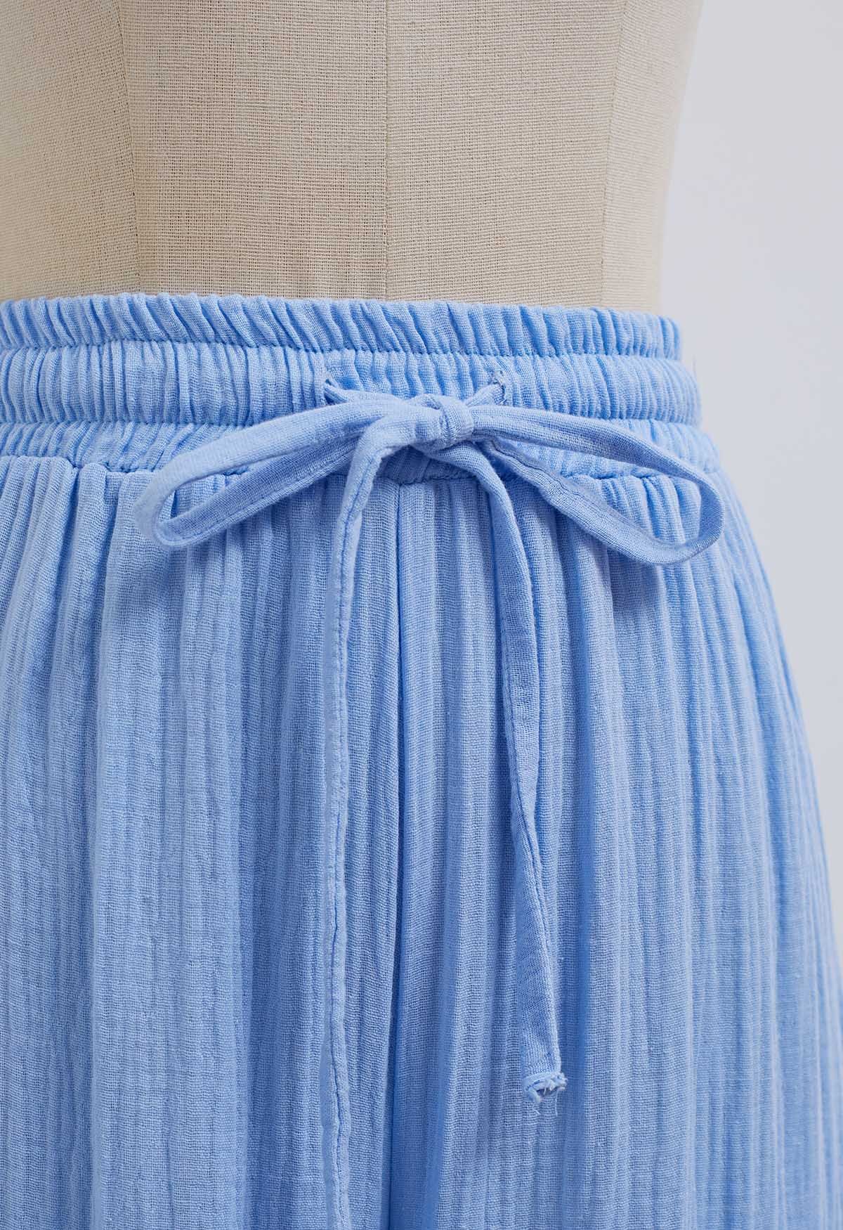 Lightweight Cotton Drawstring Pants in Blue