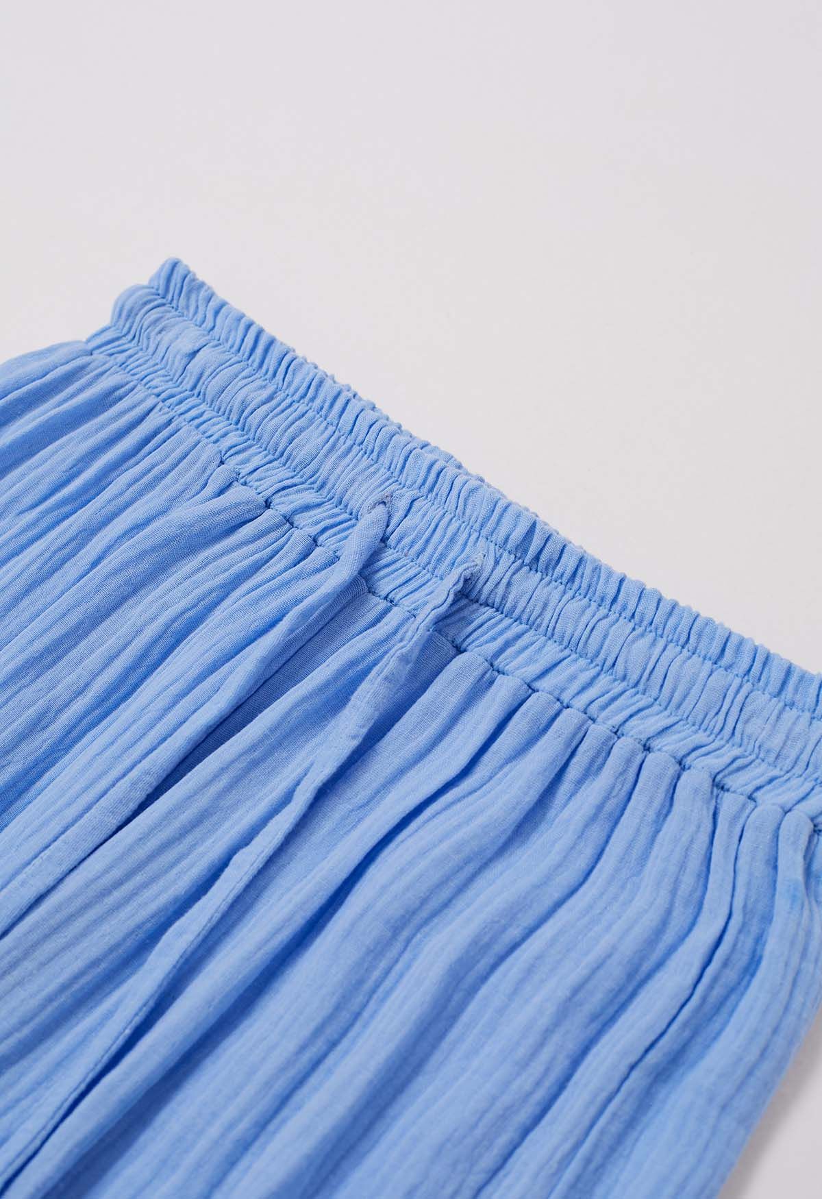 Lightweight Cotton Drawstring Pants in Blue