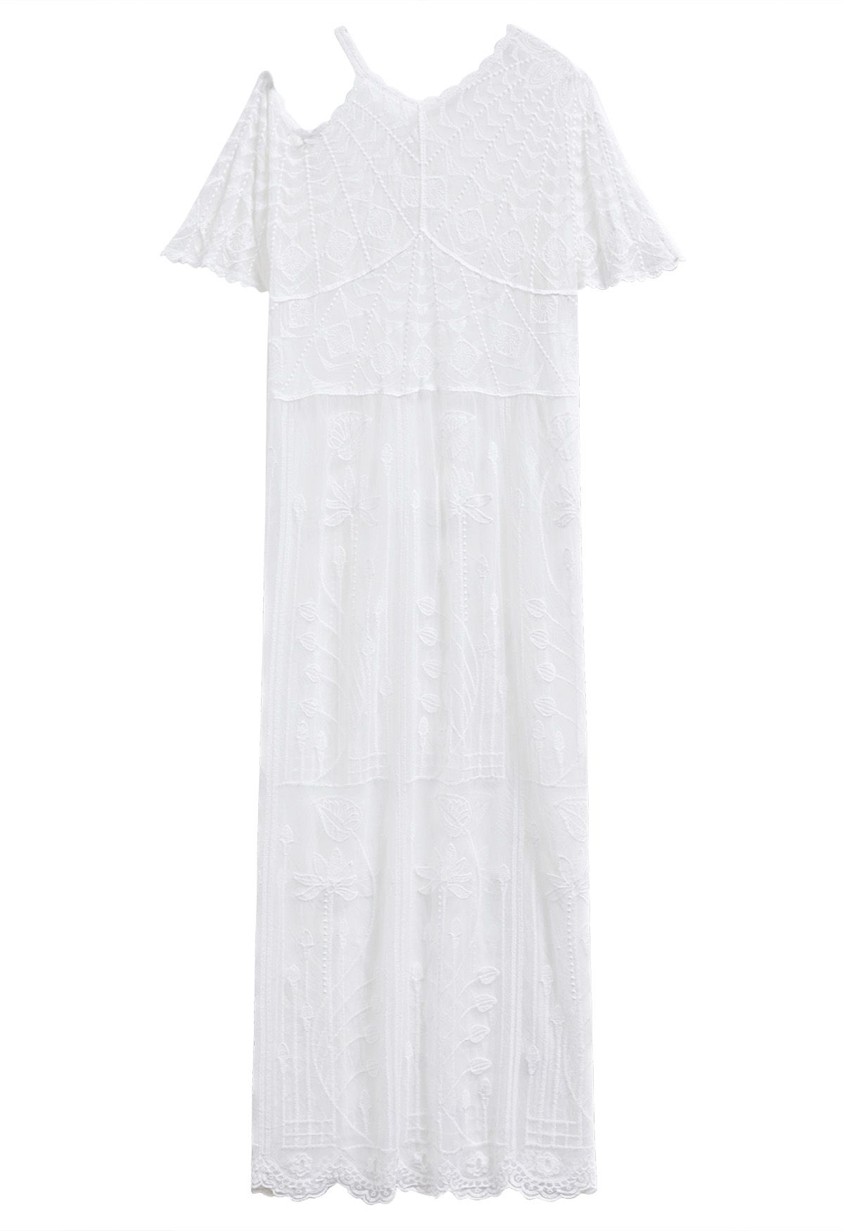 Embroidered Lace Cutout Shoulder Cover-Up Dress