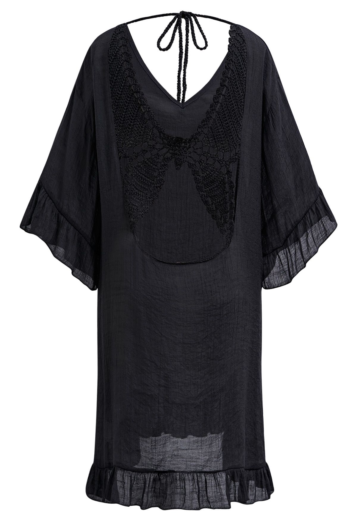 Butterfly Crochet Backless Cover-Up Dress in Black