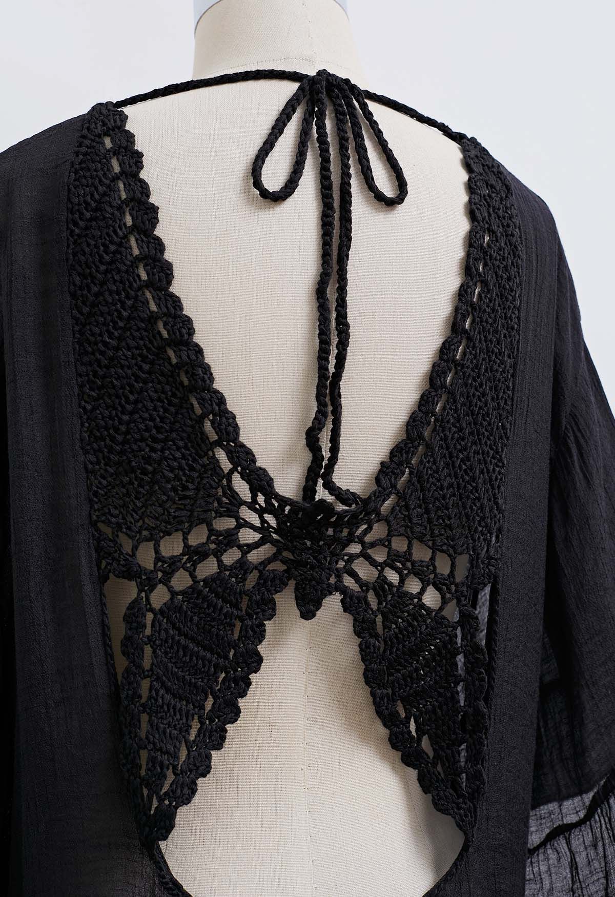 Butterfly Crochet Backless Cover-Up Dress in Black