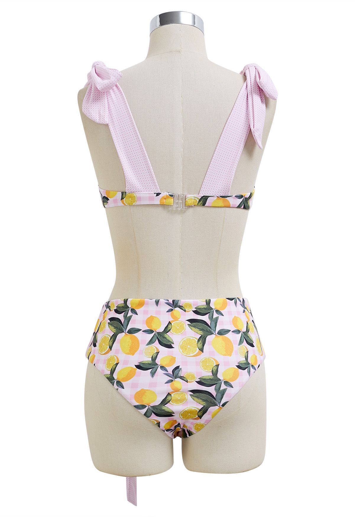 Bowknot Lemon Print Gingham Pattern Bikini Set