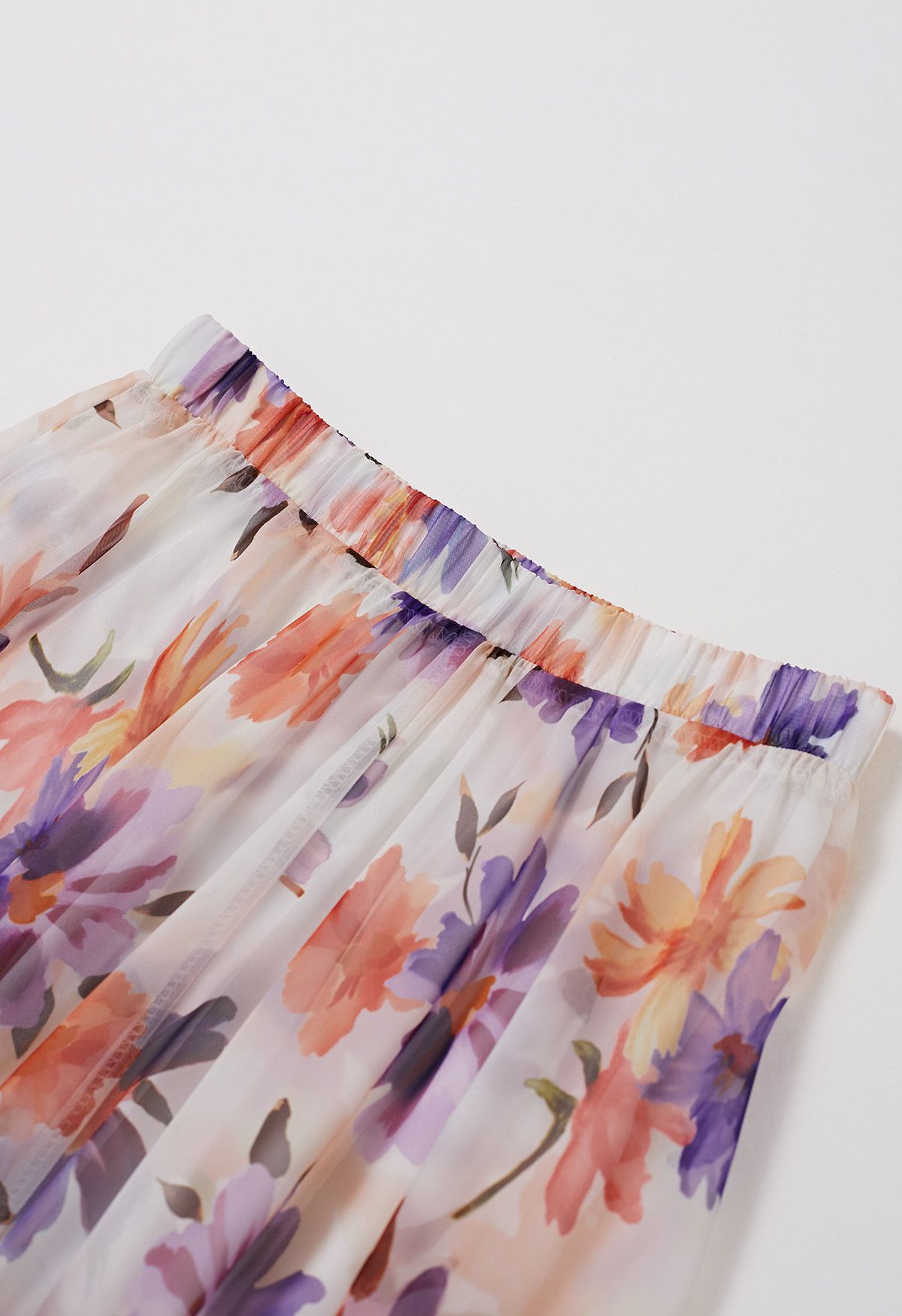 Sunlight Orange Floral Printed Chiffon Maxi Skirt