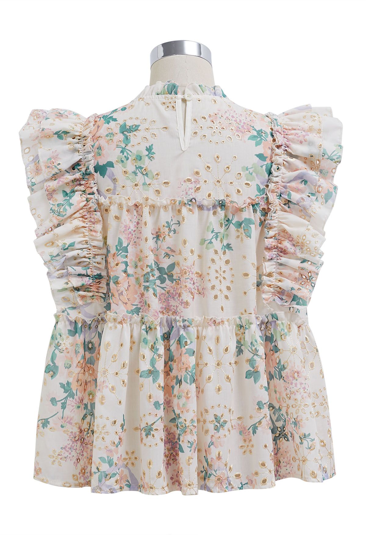 Matellic Embroidered Floral Print Sleeveless Dolly Top