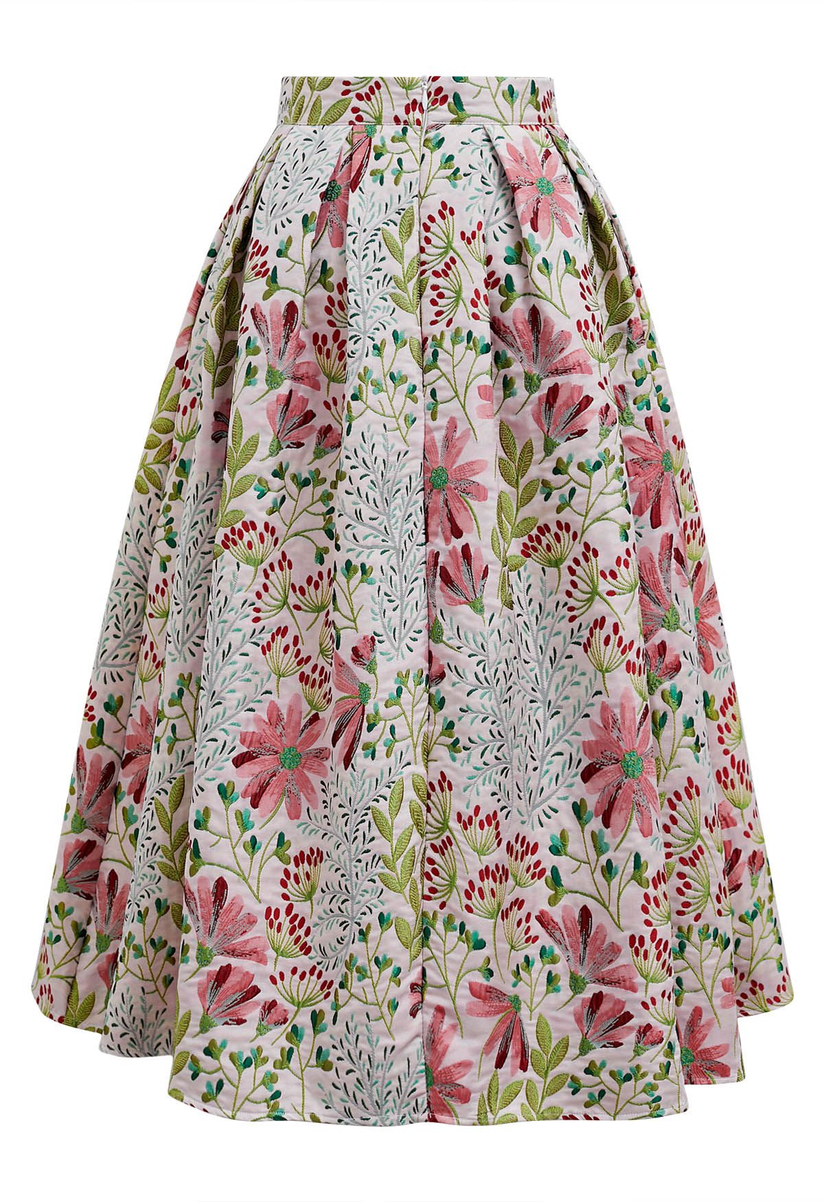 Cheerful Daisy Field Jacquard Pleated Midi Skirt