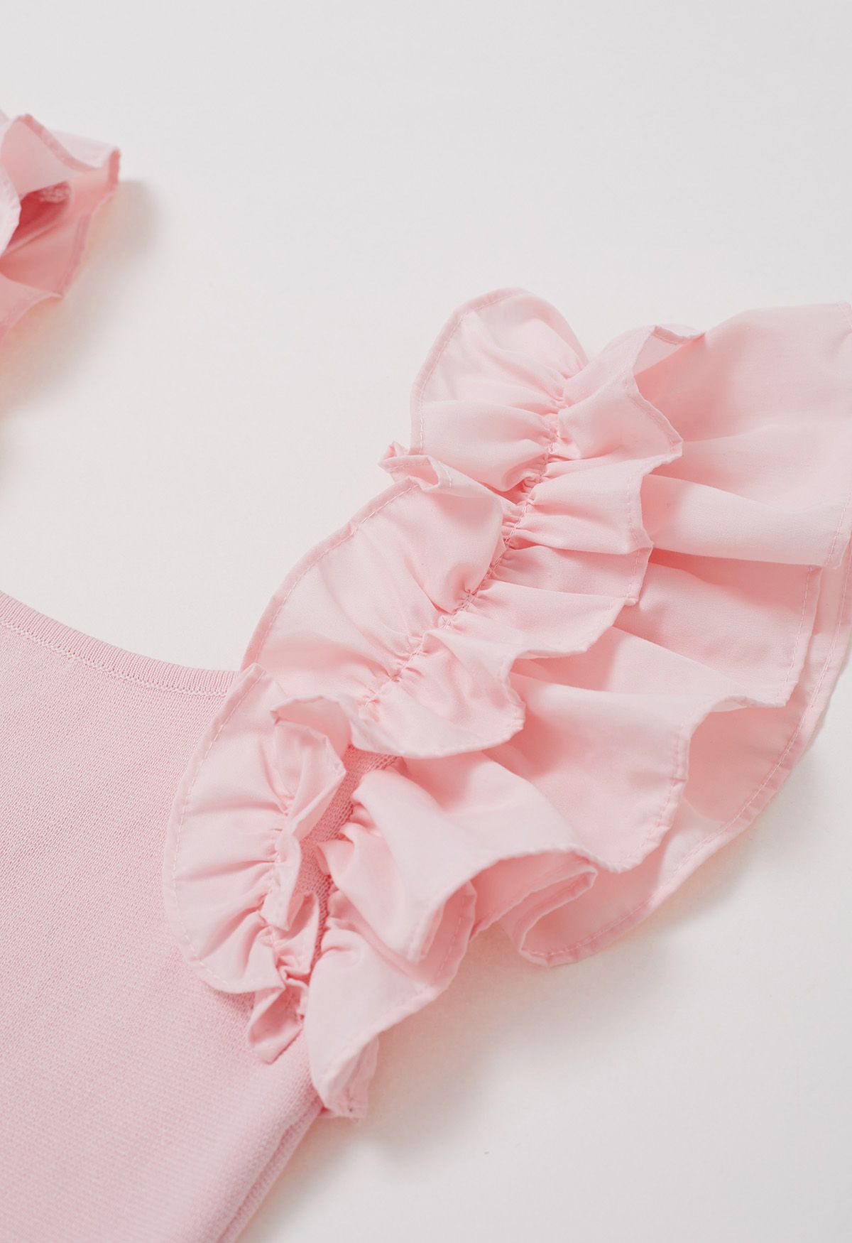 Romantic Ruffle Shoulder Knit Top in Pink