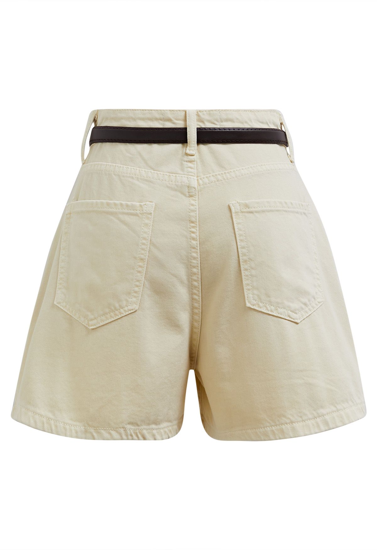 Summer Staple Pleated Belt Denim Shorts in Light Yellow