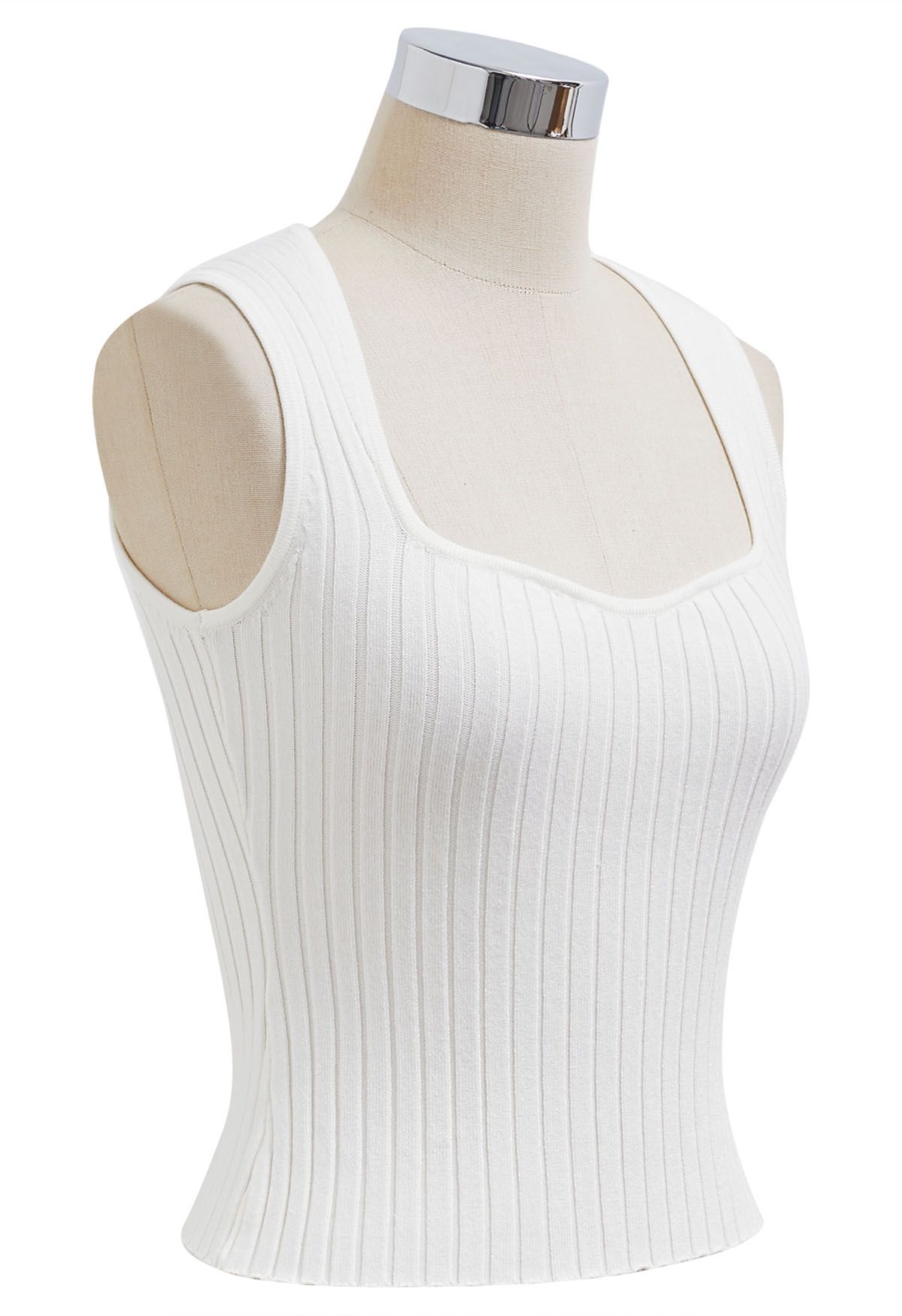 Flattering Fit Ribbed Tank Top in White