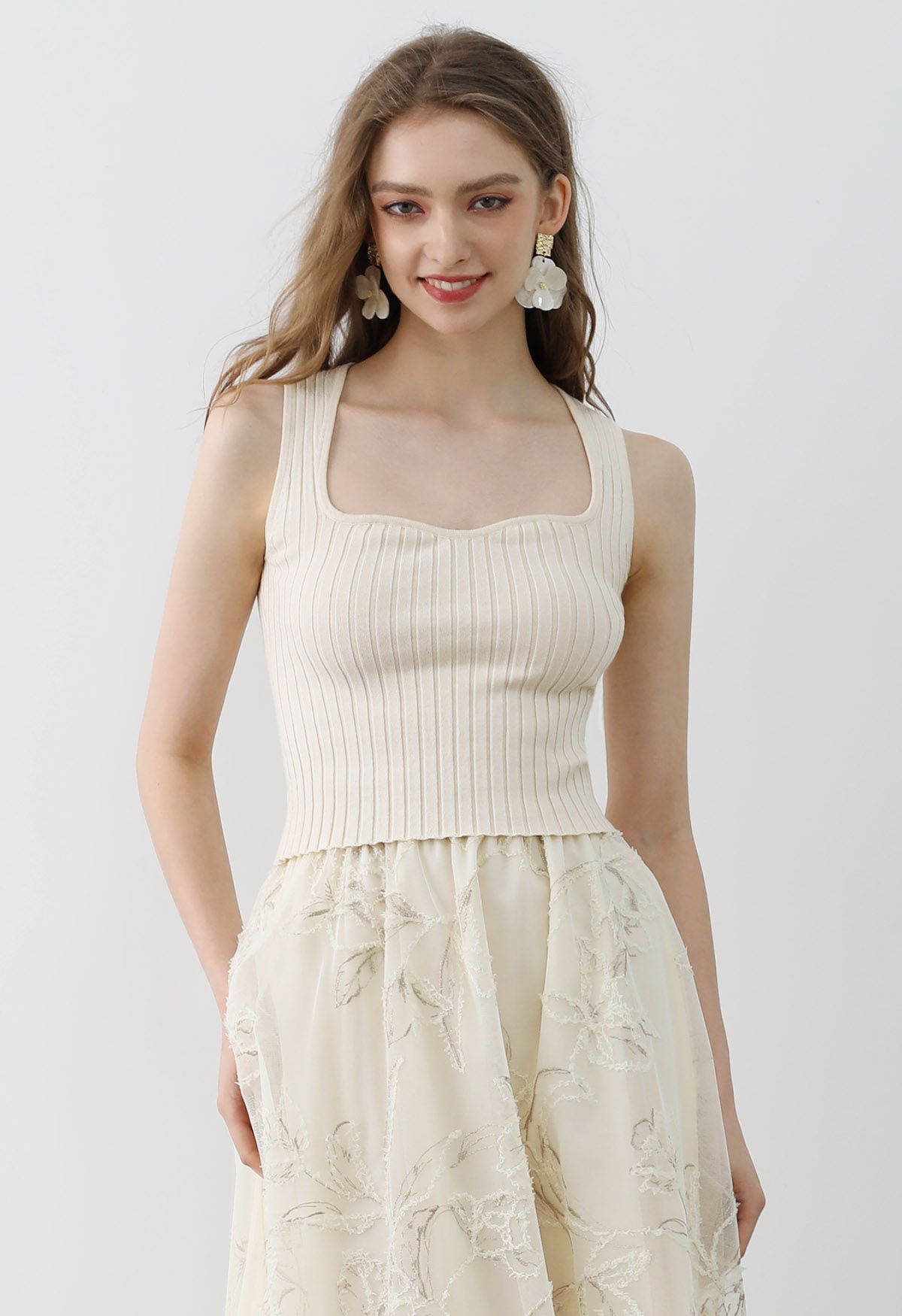 Flattering Fit Ribbed Tank Top in Ivory