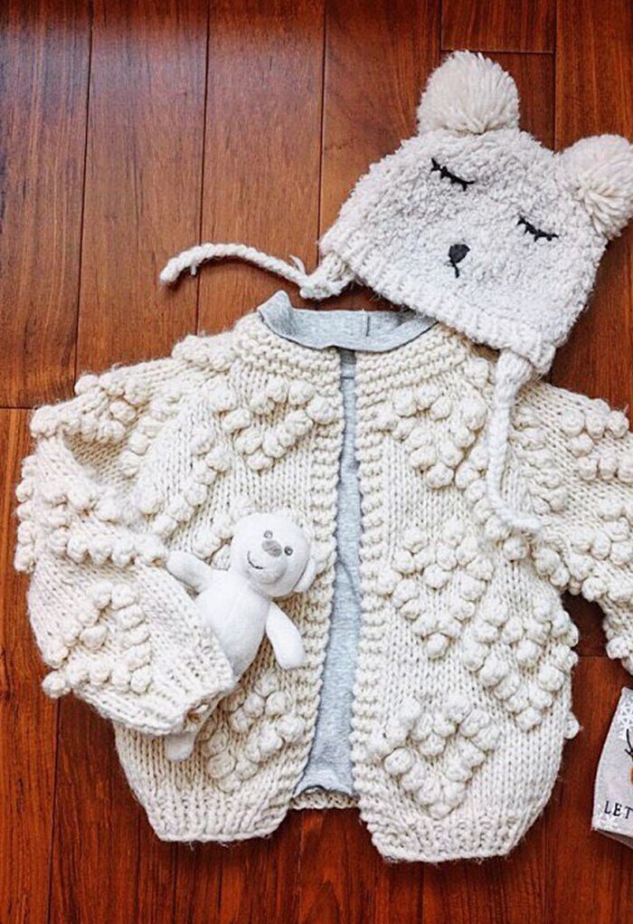 Knit Your Love Cardigan in Ivory For Kids