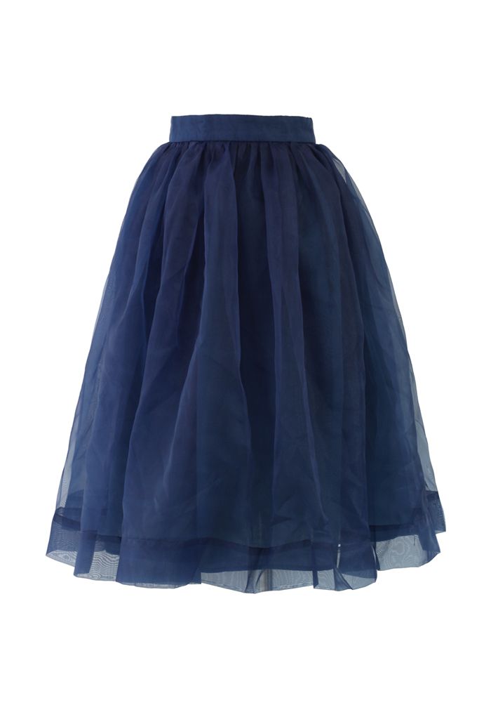 Understated Elegance Organza Midi Skirt in Navy - Retro, Indie and ...