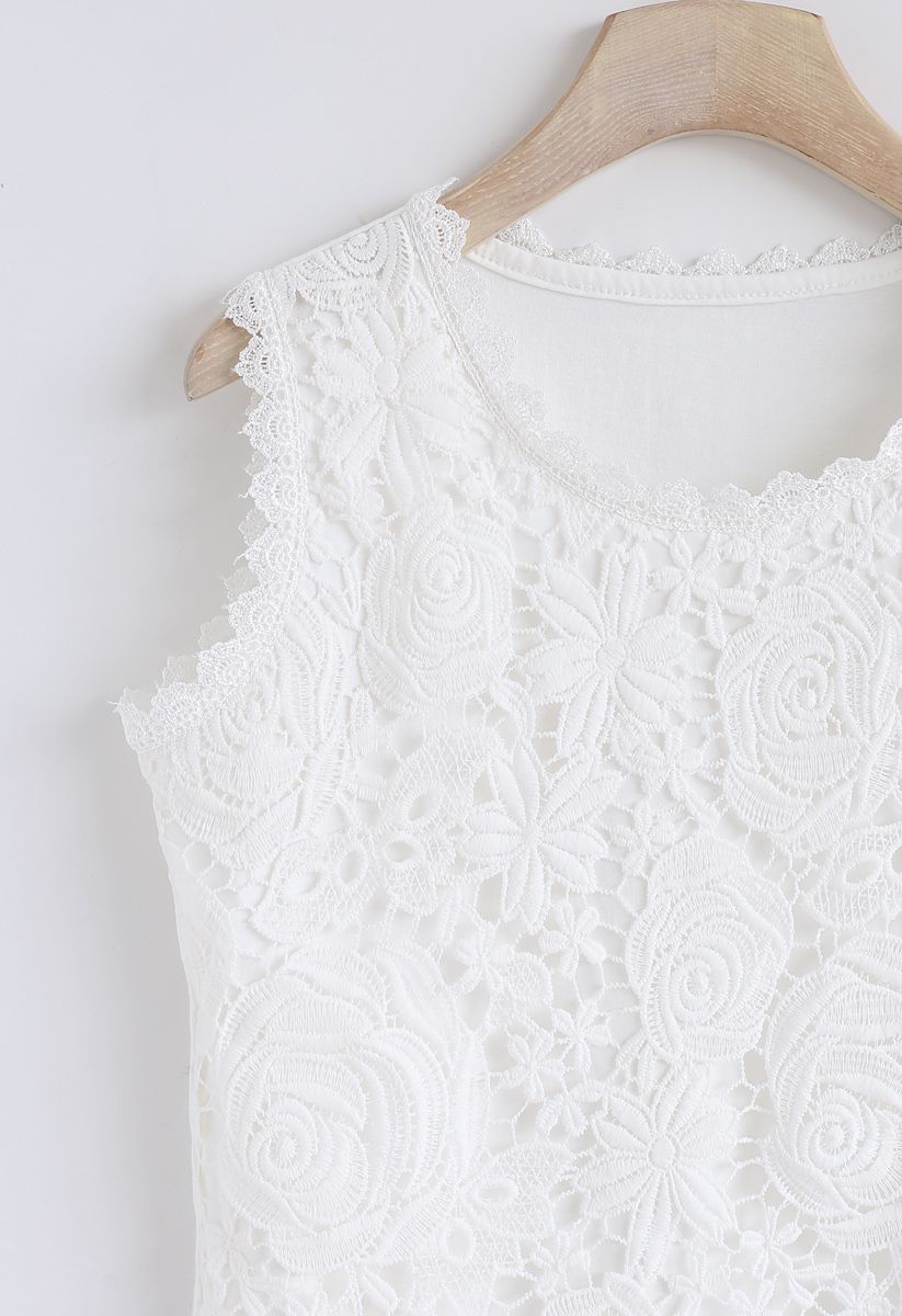 Lace Crochet Front Tank Top in White - Retro, Indie and Unique Fashion