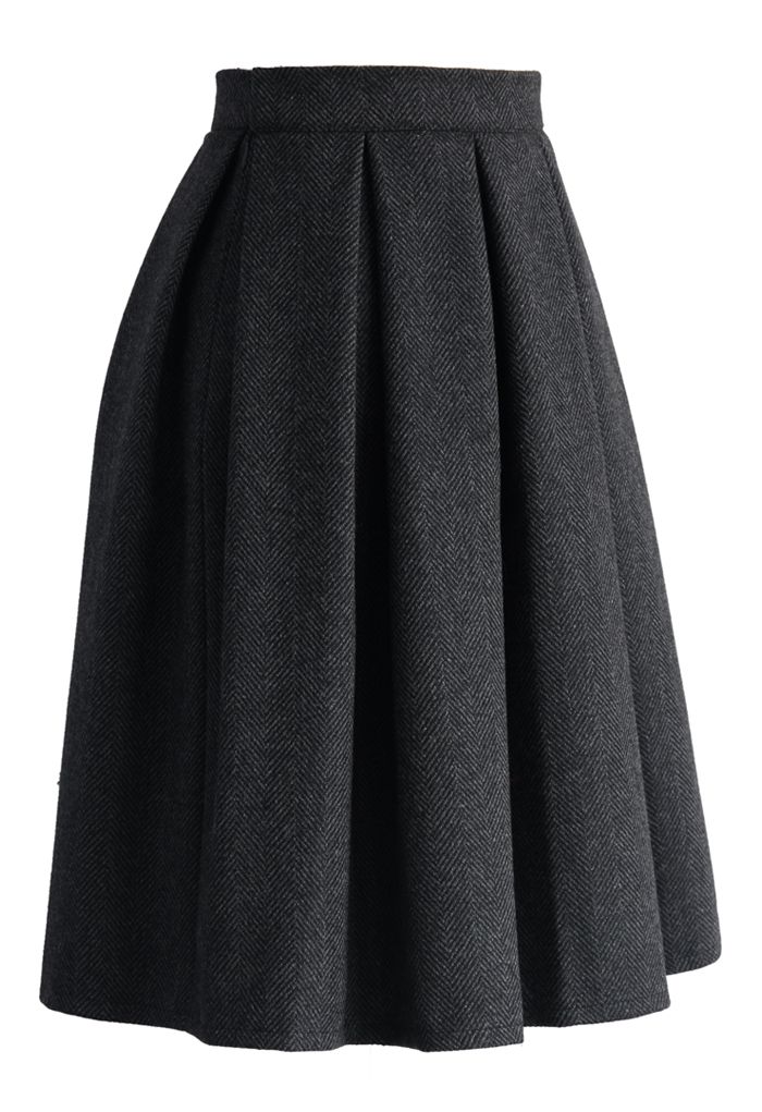 Wool-blend Pleated Twill Skirt - Retro, Indie and Unique Fashion