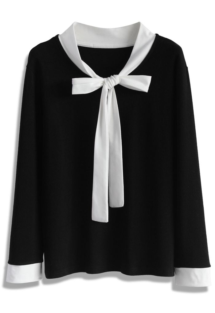 Elegant Bow-neck Top in Black - Retro, Indie and Unique Fashion