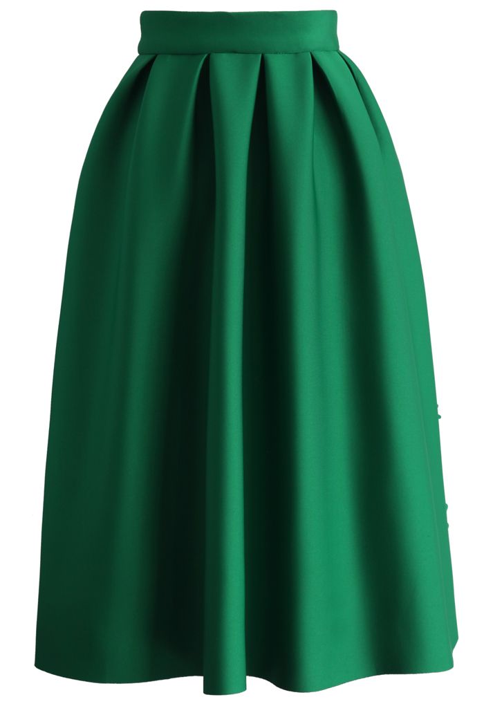 Falling Flowers Airy Pleated Midi Skirt in Green - Retro, Indie and ...