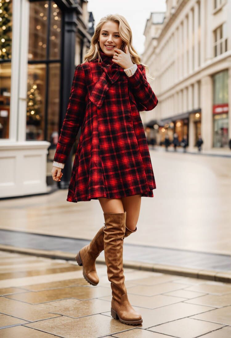 Red Tartan Dolly Dress with Big Bow