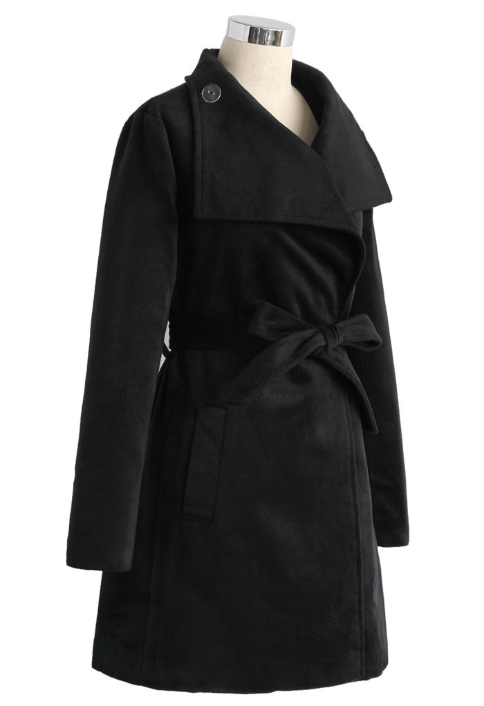 Urban Chic Belted Woolen Coat in Black
