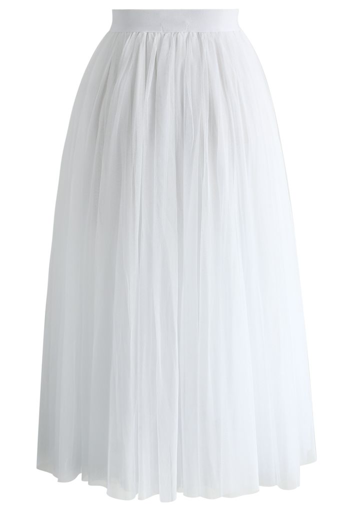 Ethereal Tulle Mesh Midi Skirt in White - Retro, Indie and Unique Fashion