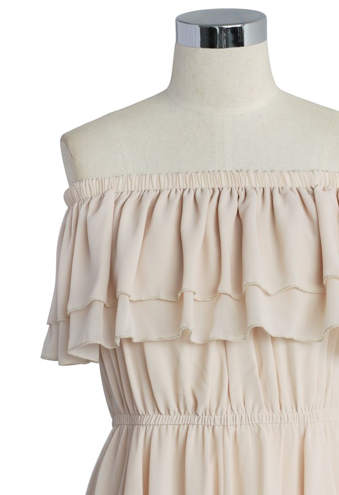 Endless Off-shoulder Frilling Dress in Nude - Retro, Indie and Unique ...