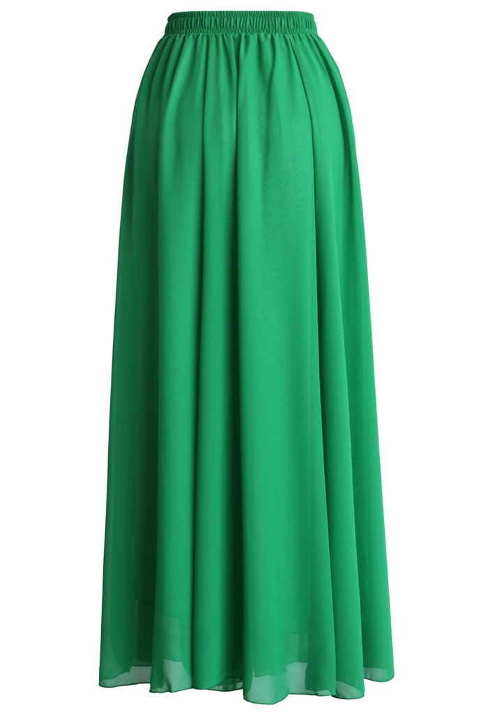 Emerald Green Chiffon Maxi Skirt