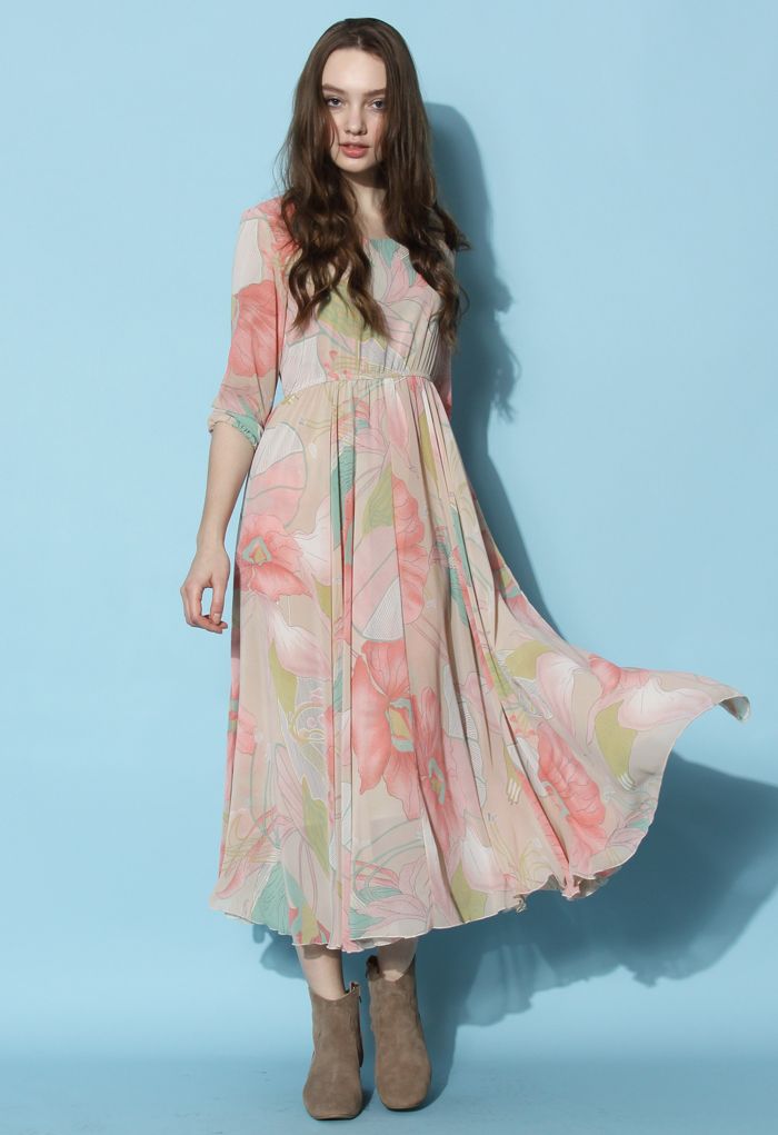 Spring Scenery Floral Maxi Dress