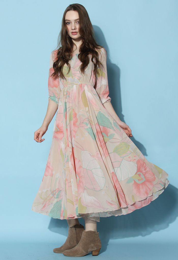 Spring Scenery Floral Maxi Dress