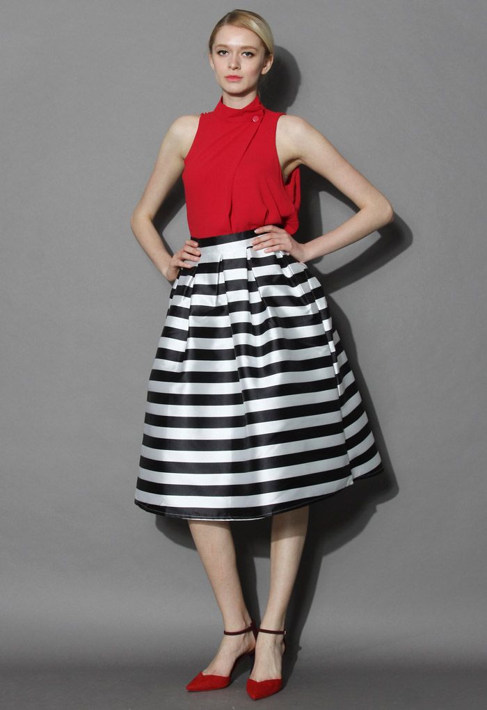Stripes Full A-line Midi Skirt