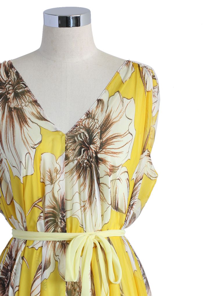 Marvelous Floral Chiffon Maxi Dress in Yellow 