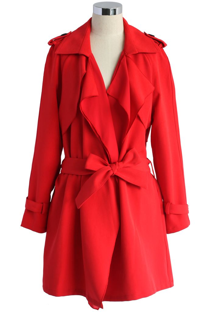 Inspirational Waterfall Trench Coat in Ruby