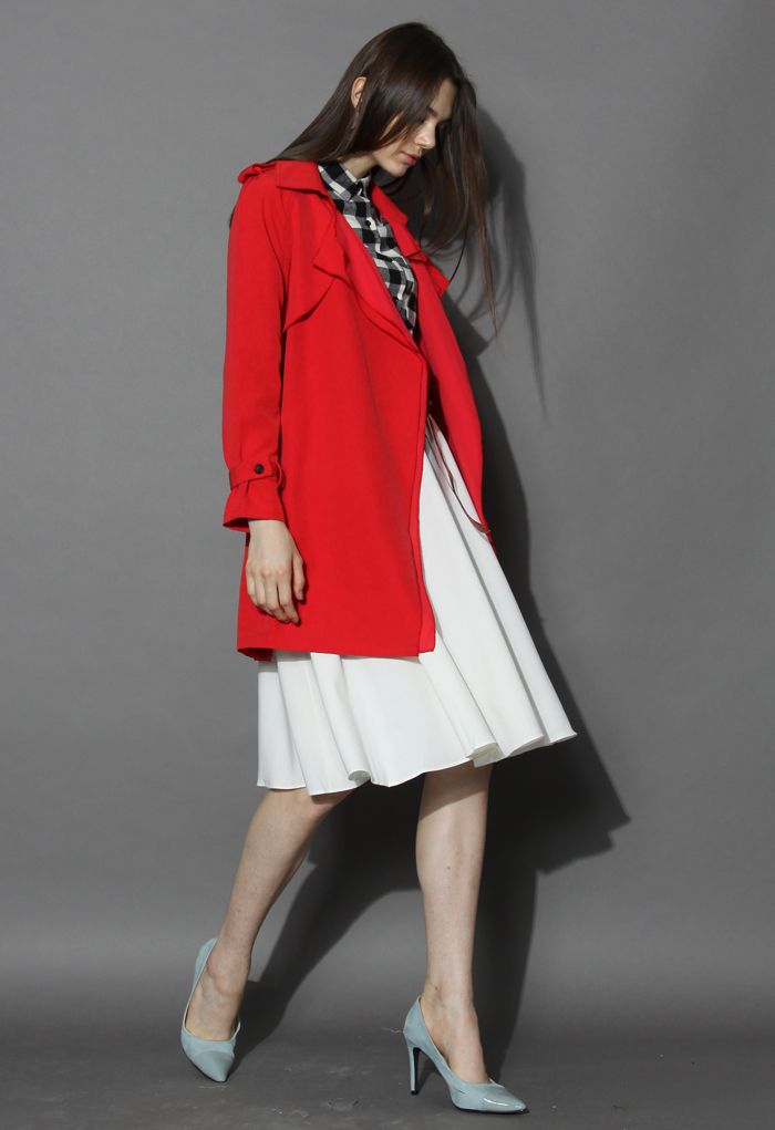Inspirational Waterfall Trench Coat in Ruby