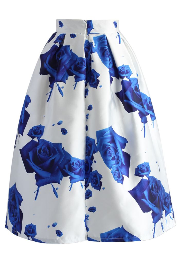 Blue Roses Printed Midi Skirt