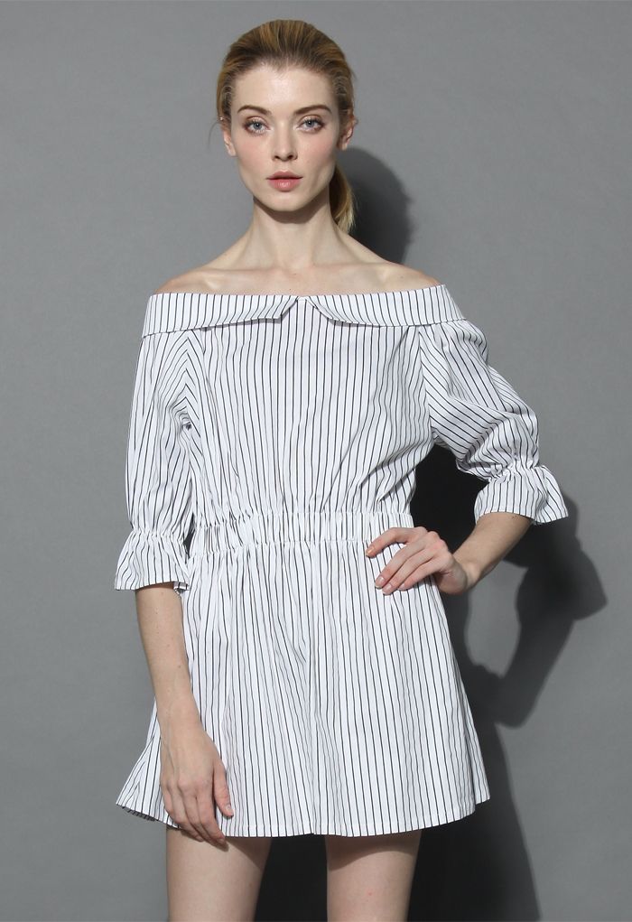 Edgy Stripes Off-shoulder Dress