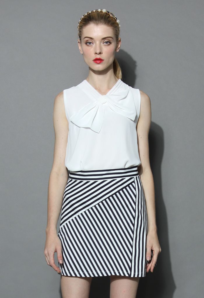 Cheers Bow Sleeveless Top in White - Retro, Indie and Unique Fashion